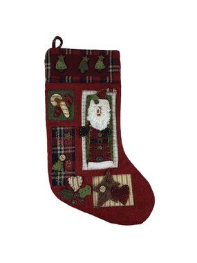 Christmas Stocking Santa Red Country Plaid Design Holiday Lined Large 18 inches
